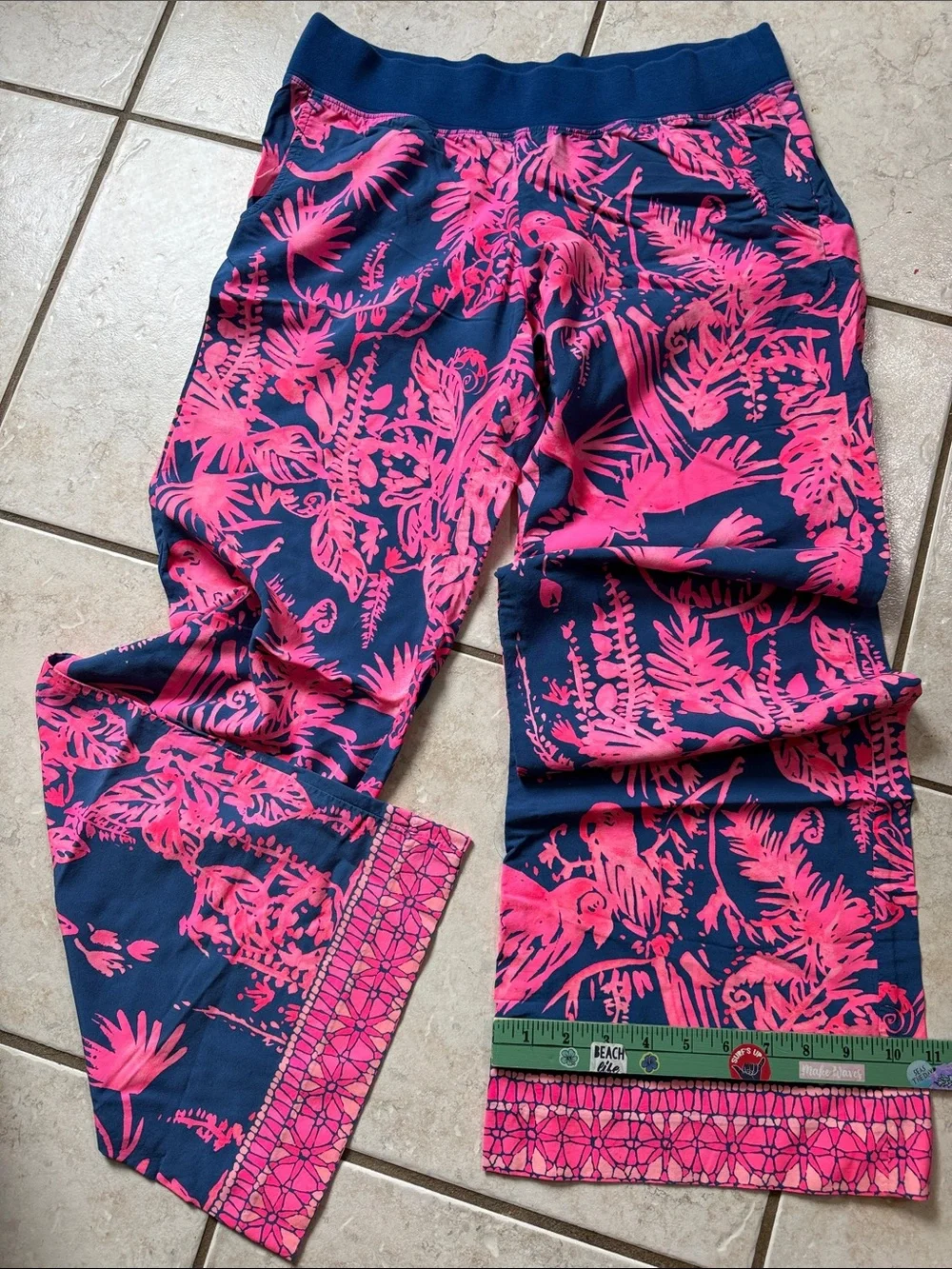 Tropical Wide Leg Lilly Pulitzer Navy and Bright Pink Lounge Beach Bottoms Small